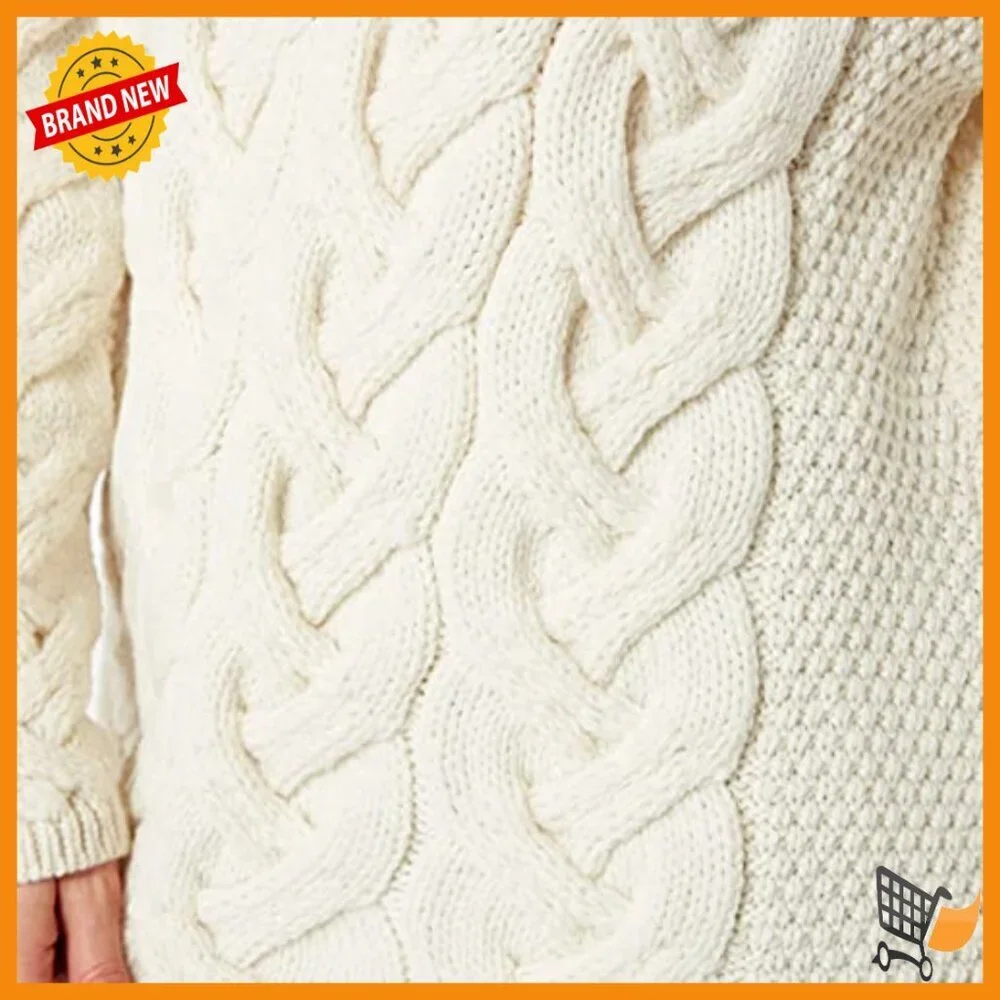 Chunky Cable Cowl Neck Merino Wool Pullover Sweater